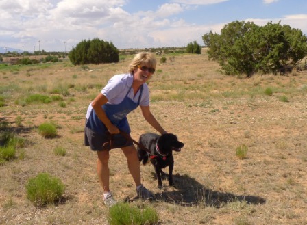 Volunteer Blythe Forton takes a walk with Moose, one of the adoptable dogs at Santa Fe Animal Shelter. Dogs at the shelter get walked at least twice a day.