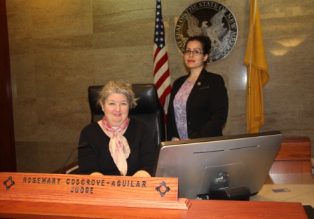 Judge Rosemary Cosgrove-Aguilar of Bernalillo County Metropolitan Court, with Probation Officer Nicole Morgan at right, has volunteered to preside over Albuquerque's new Animal Welfare Court.